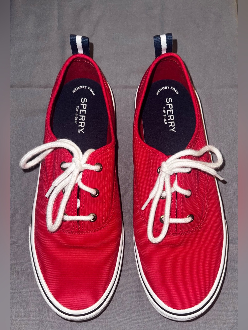 Sperry Canvas Boat Shoes (Red) with White Laces